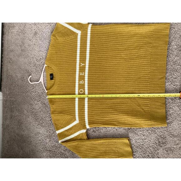 Obey Worldwide Mustard Yellow Knit Sweater XL Men’s Wool Blend Crewneck Pullover - Picture 8 of 9